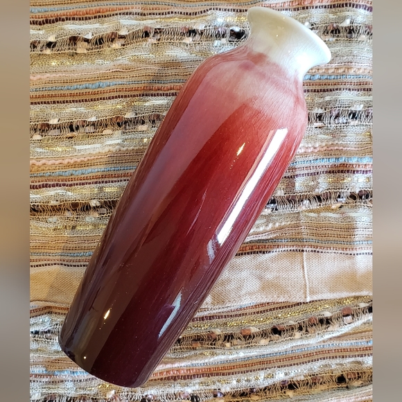 White & Red Ombre Ceramic Drip Crackle Glaze Table Vase MCM Christmas Holiday - Picture 5 of 10